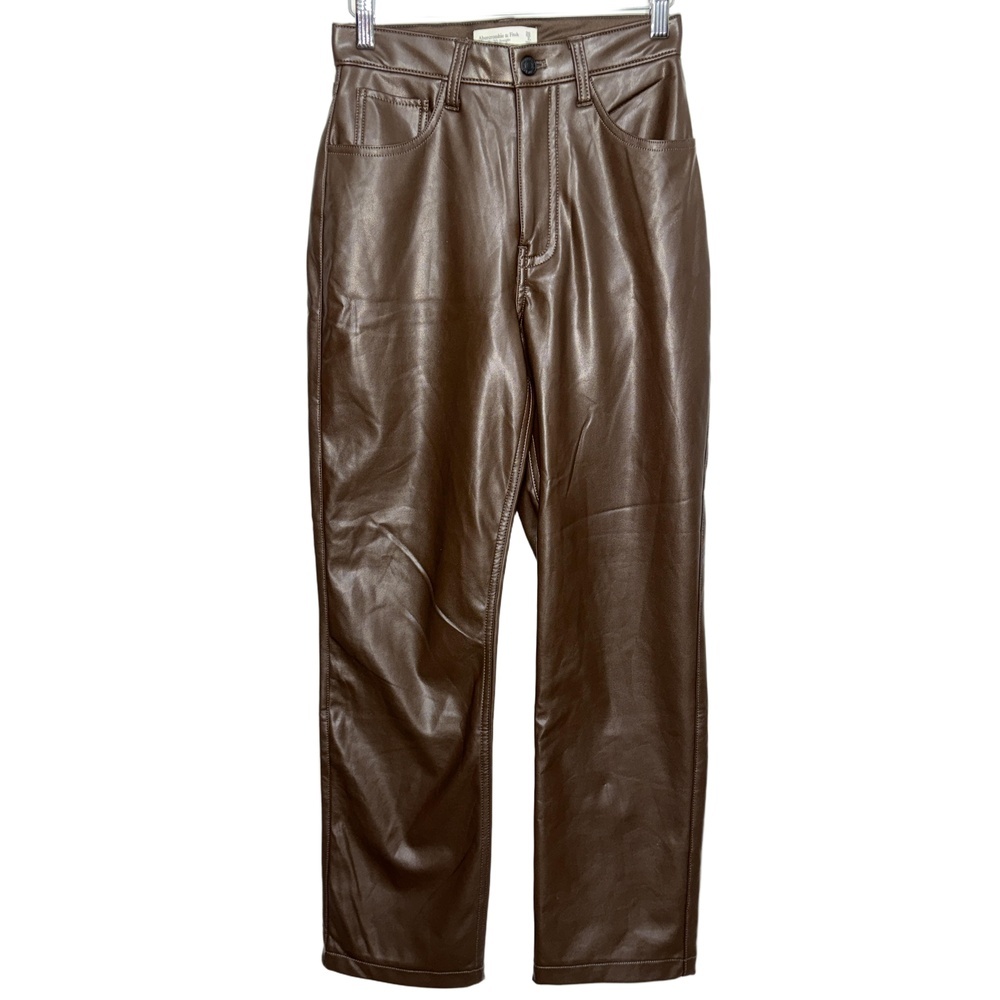 Abercrombie & Fitch 90s Straight Ultra High Rise Brown Vegan Leather Pants Sz 26